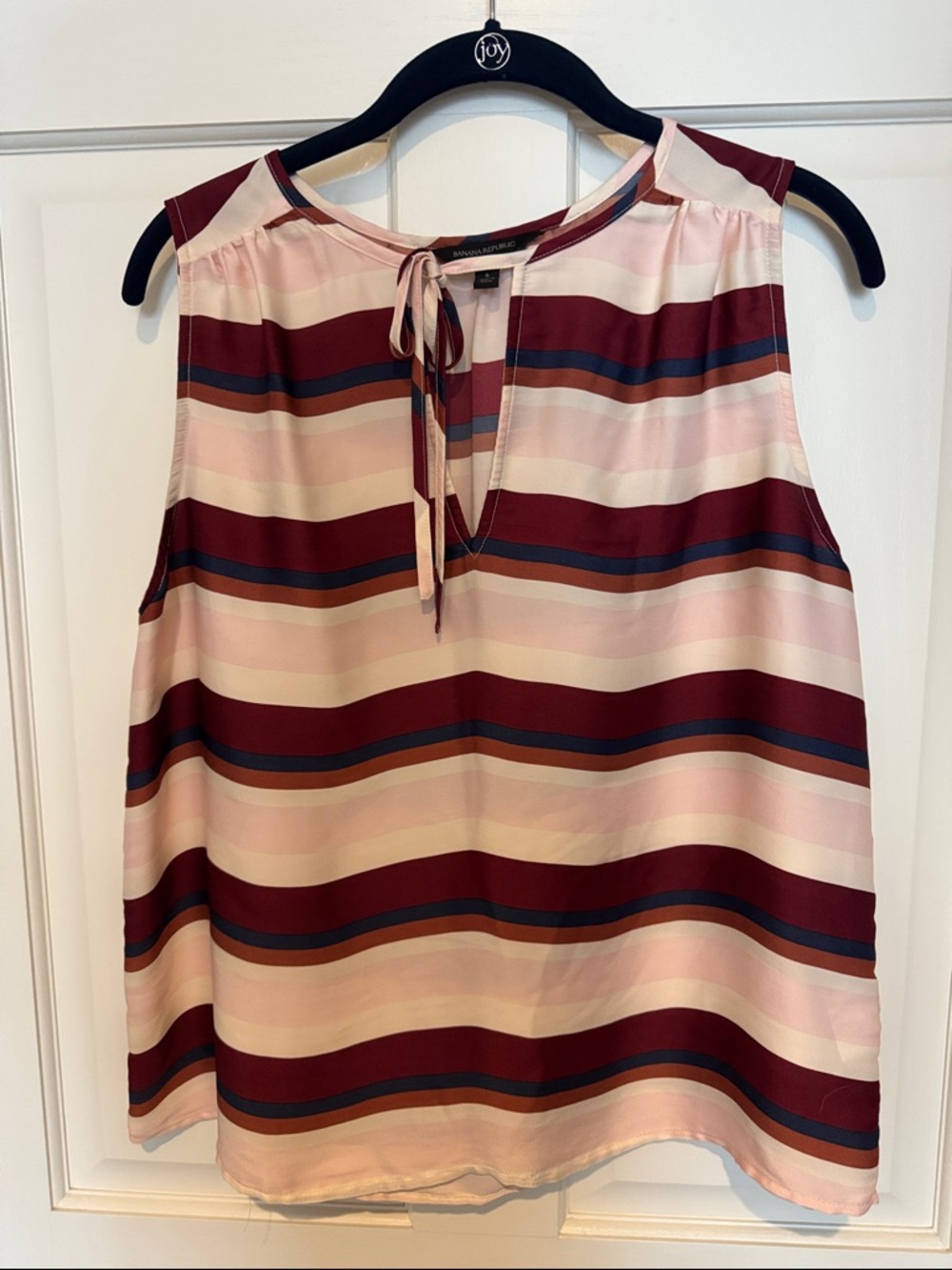 Banana Republic Pink, Burgundy & Navy Striped Sleeveless Tie-Front Camisole
